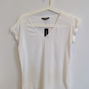 Express silky roll sleeve top off white S NWT